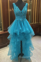 Sexy Asymmetrical V-Neck Tulle Evening Prom Dress