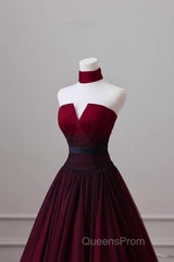 Sexy Ball Gown Strapless Long Burgundy Evening Prom Dress Evening Dress