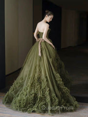 Sexy Ball Gown Strapless Neckline Green Ruffles Evening Dress Evening Prom Dress