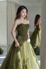 Sexy Ball Gown Strapless Neckline Green Ruffles Evening Dress Evening Prom Dress
