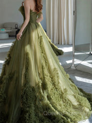 Sexy Ball Gown Strapless Neckline Green Ruffles Evening Dress Evening Prom Dress