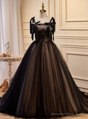 Sexy Black Tulle Lace Straps Prom Dress