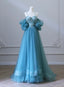 Sexy Blue Tulle Spaghetti Straps Prom Dress