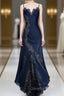Sexy Bodycon Mermaid Straps Long Navy Blue Lace Evening Prom Dress Party Dress