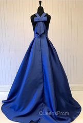 Sexy Deep V-Neck Long Satin Bow Back Evening Dress Floor Length Evening Prom Gowns
