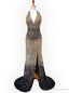 Sexy Evening Gown Halter Deep V-neck Backless Beaidng Crystal Formal Gowns