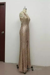 Sexy Leg Split Open Back Mermaid Sequins Evening Prom Dress