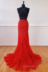 Sexy Long Lace Red Evening Prom Dress Open Back