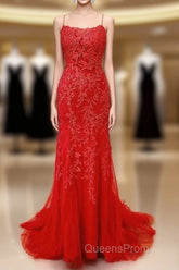 Sexy Long Lace Red Evening Prom Dress Open Back