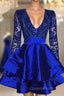 Sexy Long Sleeve Cocktail Dress,Royal Blue Homecoming Dress