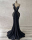 Sexy Mermaid Black Satin Classy Prom Dress Long
