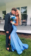 Sexy Mermaid Blue Slit Classy Evening Classy Prom Dress Birthday Outfits
