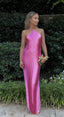 Sexy Mermaid Halter Hot Pink Long Classy Prom Dress