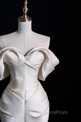 Sexy Mermaid Off The Shoulder Ivory Satin Long Wedding Dress Brides Dress