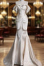 Sexy Mermaid Off The Shoulder Ivory Satin Long Wedding Dress Brides Dress