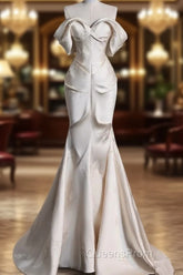 Sexy Mermaid Off The Shoulder Ivory Satin Long Wedding Dress Brides Dress