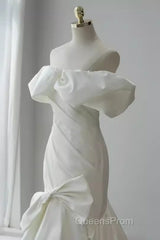 Sexy Mermaid Off The Shoulder Satin White Long Wedding Dress Brides Dress