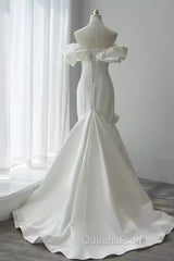 Sexy Mermaid Off The Shoulder Satin White Long Wedding Dress Brides Dress