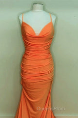 Sexy Mermaid Orange Satin Evening Prom Dress