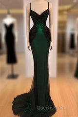 Sexy Mermaid Sequin Long Dark Green Lace Evening Prom Dress Formal Dress