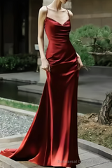 Sexy Mermaid Silk Satin Burgundy Prom Dress Long Prom Dresses