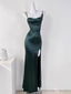 Sexy Mermaid Sleeveless Green Satin Long Classy Prom Dress