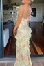 Sexy Mermaid Spaghetti Straps Floor Length Floral Yellow Chiffon Classy Evening Dress Classy Prom Dress