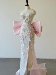 Sexy Mermaid Strapless Pink Sequin Long Floral Evening Prom Dress Party Dress