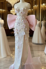 Sexy Mermaid Strapless Pink Sequin Long Floral Evening Prom Dress Party Dress