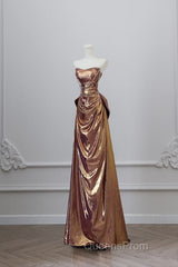 Sexy Mermaid Strapless Sequin Brown Long Evening Prom Dress