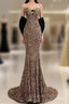 Sexy Mermaid Strapless Sequin Gold Floor Length Evening Prom Dress
