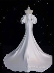 Sexy Mermaid Strapless Short Sleeves White Satin Wedding Dress Brides Dress