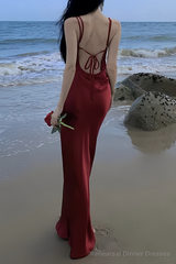 Sexy Mermaid Straps Backless Burgundy Prom Dress 21th Birthday Outfits