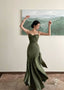 Sexy Mermaid Straps Green Party Dress Satin Long Classy Prom Dress