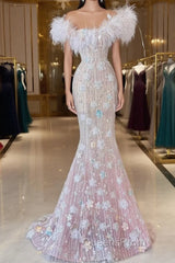 Sexy Mermaid Sweetheart Pink Lace Long Floral Evening Prom Dress Party Dress