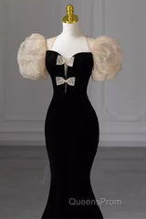 Sexy Mermaid Velvet Party Dress Black Evening Prom Dress