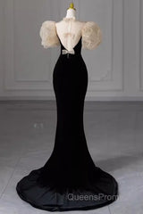 Sexy Mermaid Velvet Party Dress Black Evening Prom Dress
