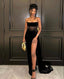 Sexy Classy Prom Dress Strapless Slit Black Classy Prom Dress Birthday Outfits