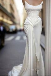 Sexy Robe De Soiree Mermaid Scoop Floor Length Satin Slit Long Evening Prom Dress Evening Prom Gown Evening Dress