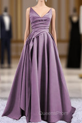 Sexy Ruched V Neck Split Satin Long Dress