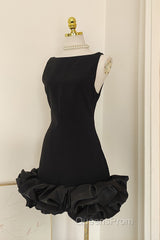 Sexy Sheath Black Satin Holiday Dress Travel Vacation Dress Short Birthday Dress