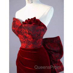 Sexy Sheath Long Senior Burgundy Velvet Evening Prom Dress Formal Dress