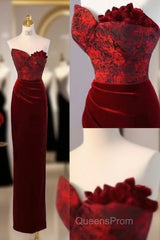 Sexy Sheath Long Senior Burgundy Velvet Evening Prom Dress Formal Dress