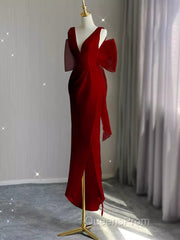 Sexy Sheath V Neckline Long Senior Red Evening Prom Dress Formal Dress