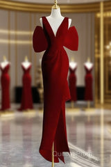 Sexy Sheath V Neckline Long Senior Red Evening Prom Dress Formal Dress