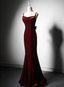 Elegant Burgundy Spaghetti Straps Velvet Mermaid Classy Prom Dress Classy Evening Dress