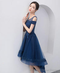 Dark Blue Lace Tulle Short Prom Dress Homecoming Dress