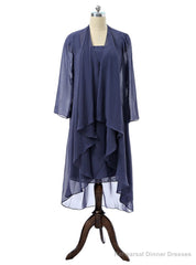Sheath Chiffon Navy Blue Mother Of The Bride Dresses With Jacket