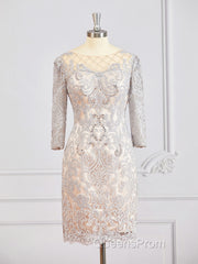 Sheath/Column Bateau Short/Mini Chiffon Mother of the Bride Dress With Appliques Lace