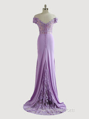 Sheath/Column Off-the-Shoulder Sweep Train Jersey Mother of the Bride Dress With Ruffles